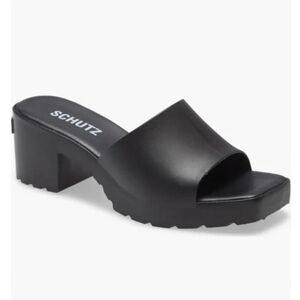 Schutz Mizzy Chunky Block Heel Black Women's Slide Sandals